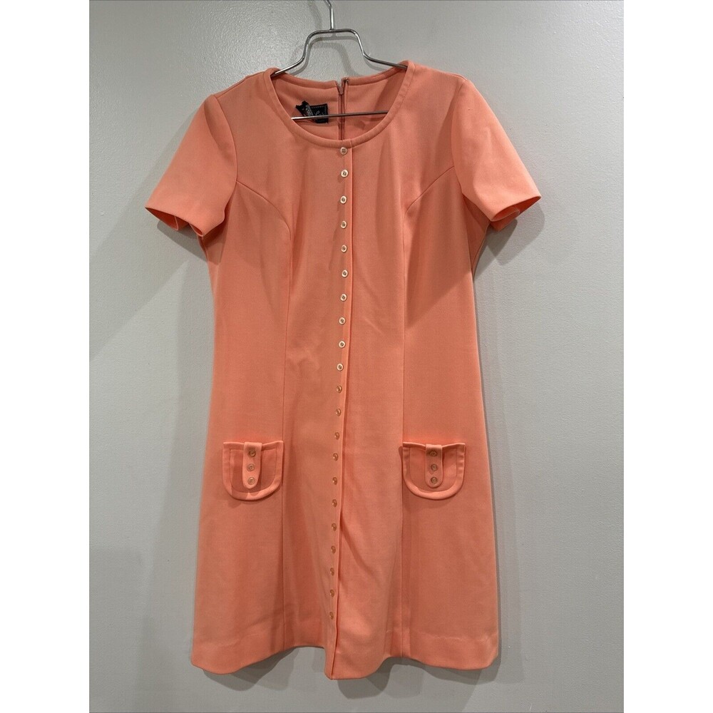 Vintage Jerrie Lurie Mod Orange 60s Shift Knee Length Dress Mid Century